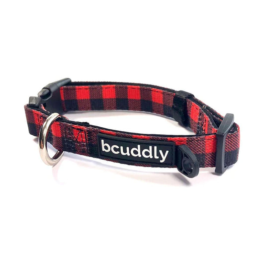 BCUDDLY DOG COLLAR - RED PLAID CLASSIC