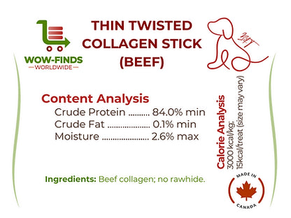 Wow-Finds - B&T - Thin Twisted Beef Collagen Stick - 5" (Bag of 10)